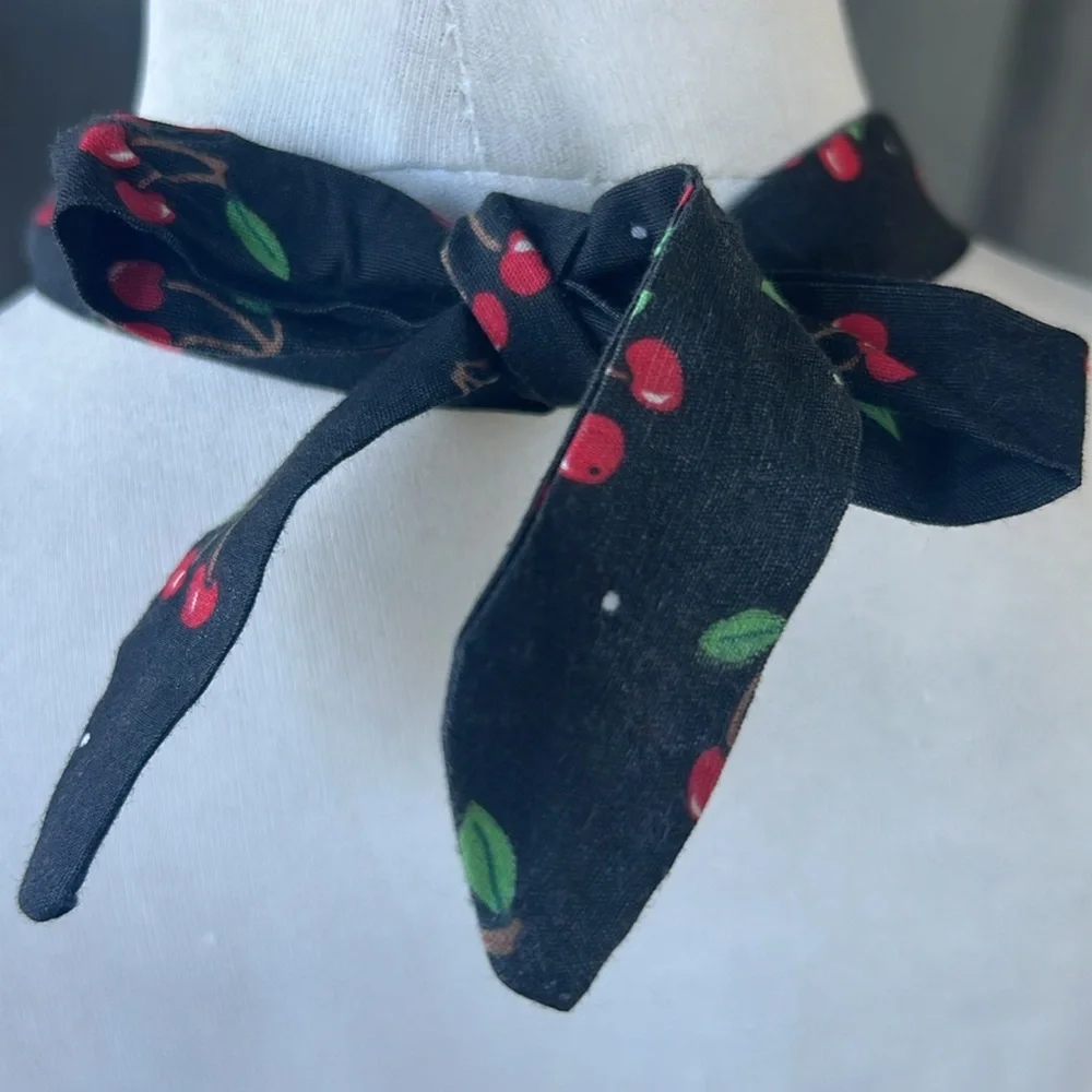 VTG Cherry Printed Fabric Covered Bead Necklace